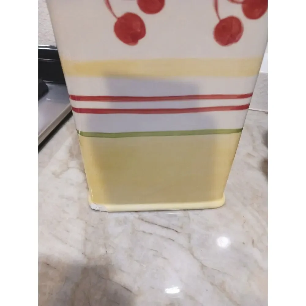 RARE Yellow Red Cherries Clay Canister Art Sonoma Ceramic 8